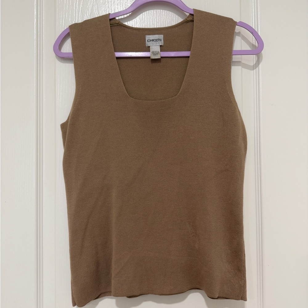 Chico’s Ribbed Knit Tank Top Brown Sleeveless Sweater Size 1 (S/M)
